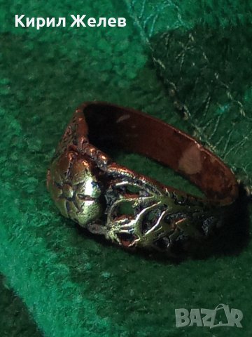 СТАРИНЕН ФЛОРАЛЕН ПОЗЛАТЕН СРЕБЪРЕН МАЙСТОРСКИ РЪЧНО РАБОТЕН ПРЪСТЕН АРТ-ДЕКО УНИКАТ 17076, снимка 3 - Антикварни и старинни предмети - 31196160