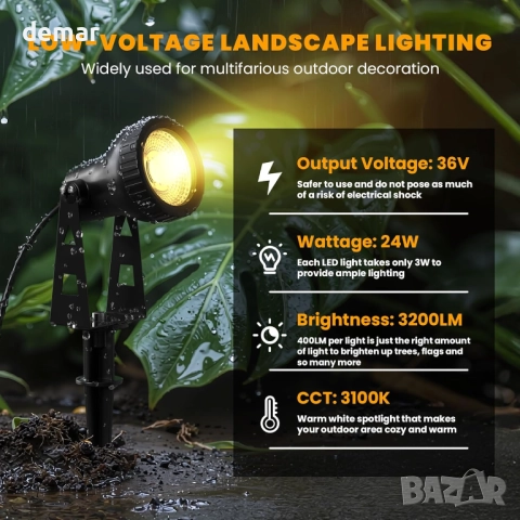 Градински прожектори Zuske 6-в-1 LED външни прожектори с адаптер, IP65, снимка 4 - Лед осветление - 51718778