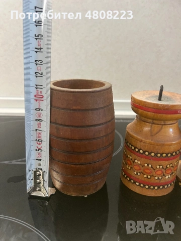 Дървени битови свещник, хаванче и вазичка, снимка 3 - Декорация за дома - 54317372