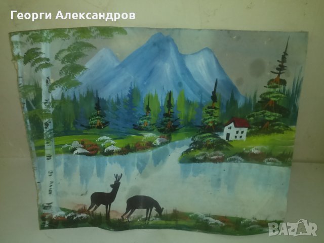 СТАРА РИСУНКА ГВАШ КАРТИНА ПЕЙЗАЖ ТЕМПЕРА БЪЛГАРСКА, снимка 5 - Антикварни и старинни предмети - 29781155