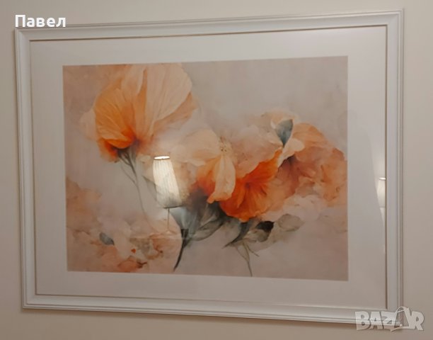 илюстрация Wild Flowers On Beige Background  / Цветя на бежов фон - фотохартия 120x80см, с бял кант