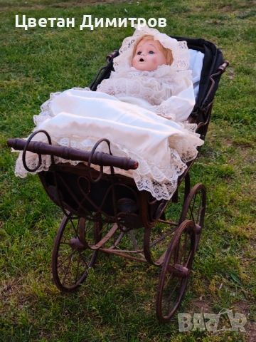 АНТИКВАРА дървена количка комплект с порцеланова кукла , снимка 17 - Антикварни и старинни предмети - 54195587