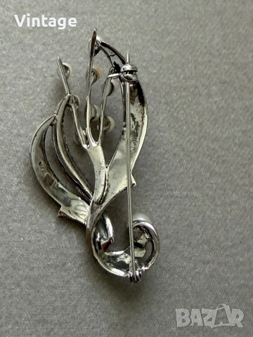 Царствена уникална масивна старинна сребърна брошка с перли и марказити , снимка 5 - Антикварни и старинни предмети - 54223331