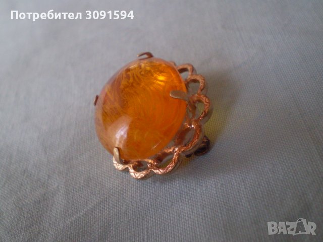 РЕТРО БРОШКА ВИНТИДЖ БИЖУ ТОПЕН  КЕХЛИБАР СССР, снимка 2 - Антикварни и старинни предмети - 36847429