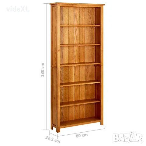 vidaXL Библиотека с 6 рафта, 80x22,5x180 см, дъбов масив, снимка 5 - Етажерки - 56146418