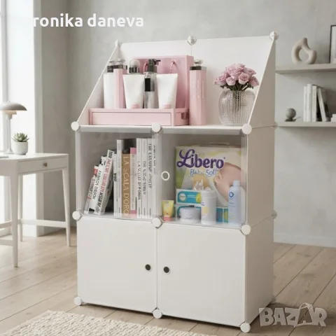 Модулен шкаф за съхранение ELEGANCE – 4 модула, бял, снимка 3 - Шкафове - 55822680