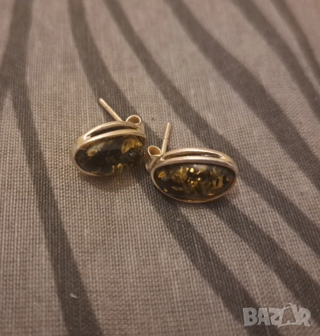 Срвбърни обеци с кехлибар, снимка 2 - Обеци - 54012024