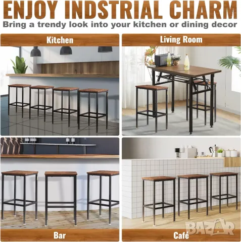 Рустик бар стол 65 см висок правоъгълен комплект 2 бр. Индустриален, снимка 9 - Столове - 48802896