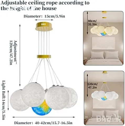 Нова Висяща таванна лампа/Топчета 3 променливи цвята/Спалня Кухня, снимка 7 - Лампи за таван - 49217238