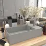 vidaXL Мивка за баня с преливник, керамична, светлосива, снимка 2