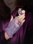 Плетени ажурни ръкавици на една кука без пръсти в лилаво