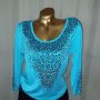 L К-т Светло синя блуза с пайети и черна пола с пайети , снимка 3