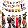 Декорации „Happy Halloween“, за Хелоуин с Тиква и Прилепи за декорация за Хелоуин, 3 броя банера, снимка 1