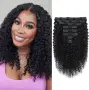 Къдрави екстеншъни от естествена коса Remy 50,8 см, 8 части с 20 клипса, черни, снимка 1