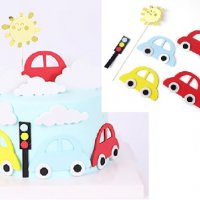 Кола Автомобил Слънце светофар гумирани топери украса декор за торта рожден ден, снимка 1 - Други - 31485999