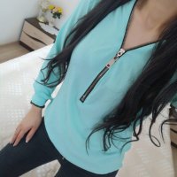 Тюркоазена блузка, S/M размер, снимка 1 - Блузи с дълъг ръкав и пуловери - 30533306