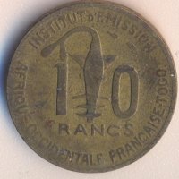 Френска Западна Африка Того 10 франка 1957 година, снимка 1 - Нумизматика и бонистика - 31532367