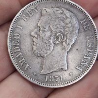 Сребърна Монета 1871г AMADEO I REY DE lSPAÑA , снимка 5 - Нумизматика и бонистика - 44416134