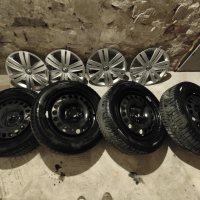 Оригинални стоманени джанти с тасове и зимни гуми за VW, снимка 1 - Гуми и джанти - 44809435