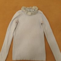 Италианска плетена светло синя блузка с дълъг ръкав , изчистена отпред и отзад и с ефектна дантелена, снимка 2 - Блузи с дълъг ръкав и пуловери - 39217923