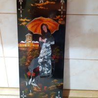 Уникална японска лакова картина с интарзия от седеф, снимка 1 - Антикварни и старинни предмети - 44164955