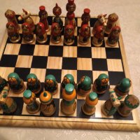 Рядък дървен шах матрьошки РЪЧНА ИЗРАБОТКА, снимка 2 - Шах и табла - 31641822