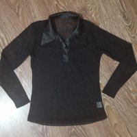 Черна прозрачна блуза с яка М-5лв.ПРОМОЦИЯ, снимка 2 - Блузи с дълъг ръкав и пуловери - 39467228