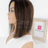 Черна перука от ЕСТЕСТВЕН косъм с кестеняви кичури Селена, снимка 3 - Аксесоари за коса - 37778345