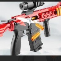 Детска играчка пушка автомат с меки патрони и допълнителни екстри / Цвят: Червен / Материал: пластма, снимка 1 - Други - 42242397