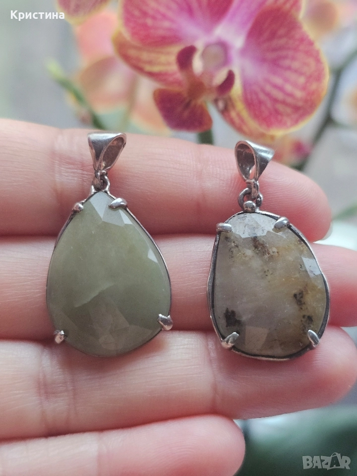 Сребърни висулки с естествени камъни, снимка 1