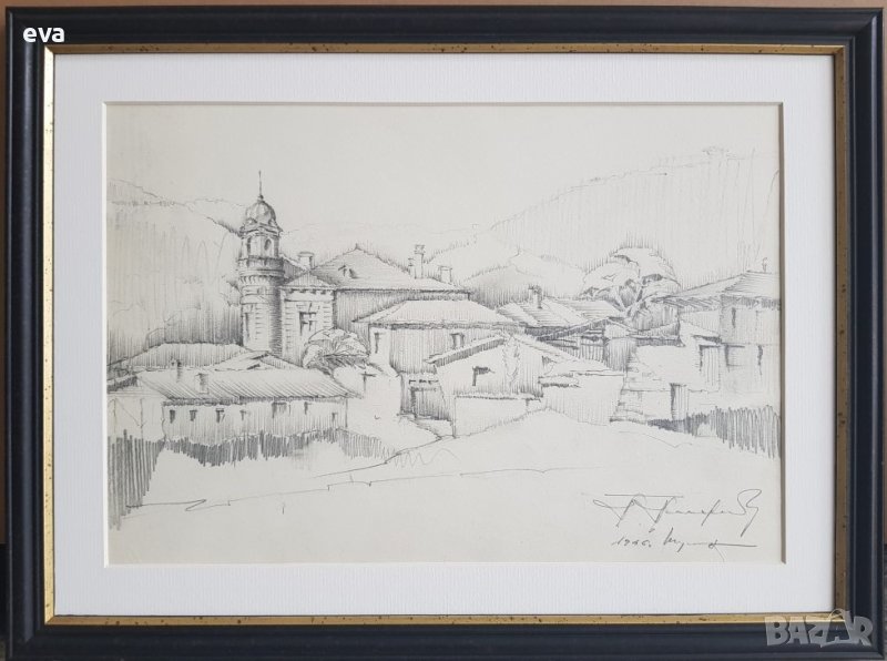 Майсторска рисунка Тома Петров(1908-1972) Църквата в Шумен 1946година  , снимка 1