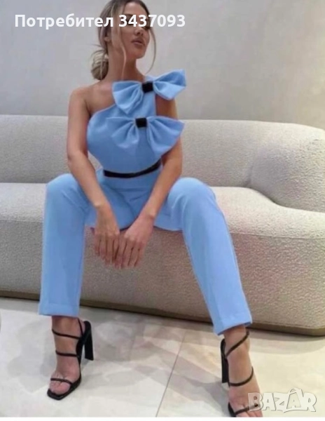 Дълъг син гащеризон с панделки, снимка 1