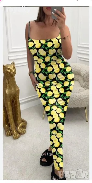 Черна слим рокля с лимони, снимка 1