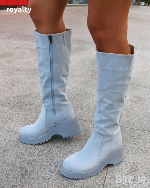 Ботуши на платформа - светлосин велур, снимка 1