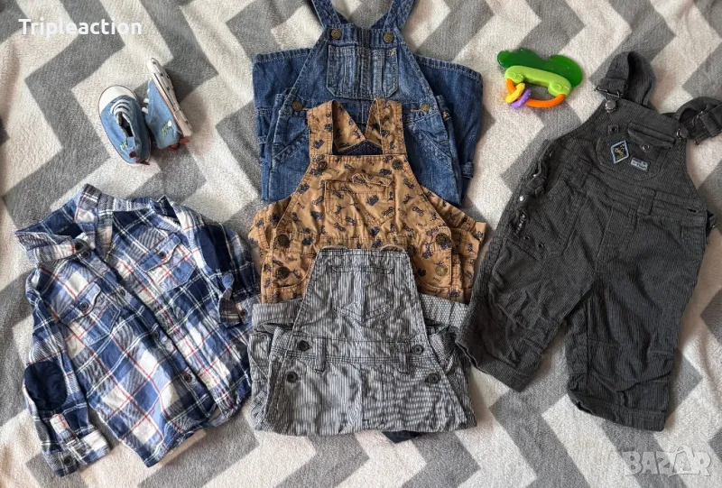 3 гащеризона + риза, обувки и още 1бр. Гащеризон подарък, снимка 1