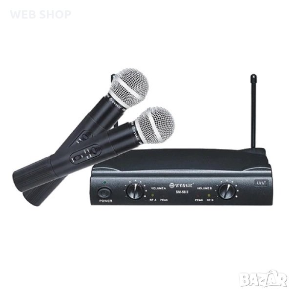 Система за караоке с два безжични микрофона + приемник WG58II, снимка 1