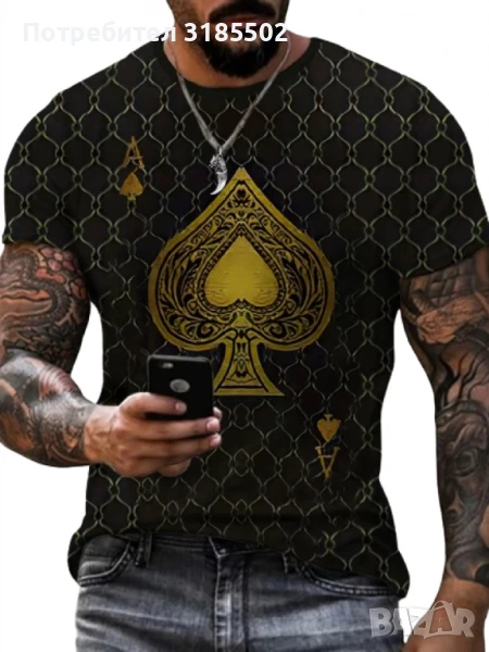Мъжка тениска с графичен принт с акцент Асо пика, снимка 1