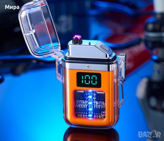 Елегантна прозрачна ветроустойчива запалка с LED светлинки, снимка 1