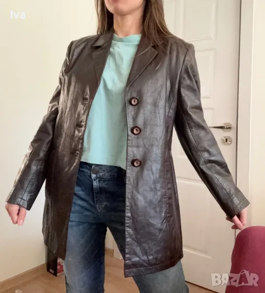Дамско яке естествена кожа м л размер тъмно кафяво zaffers, снимка 1
