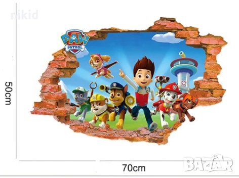 № 5 ден Paw Pes Patrol Пес Патрул станция дупка стикер лепенка за стена за детска стая, снимка 1