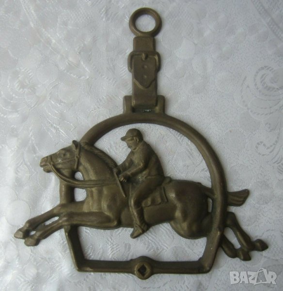 Бронзова декорация, пано с кон и ездач, снимка 1