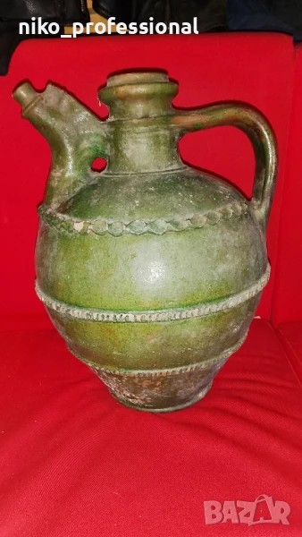 Стара стомна, оцетник, крондир в зелен цвят , снимка 1