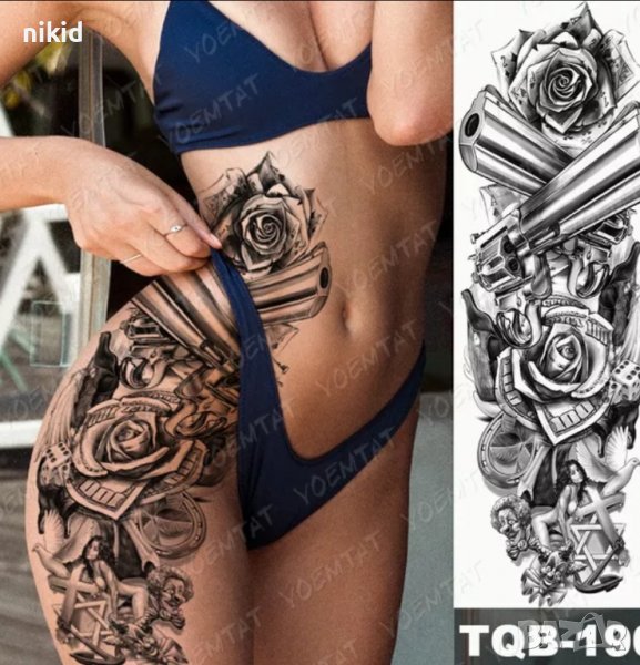 Ръкав карти пистолети пари жена клоун и гълъб временна татуировка татос татус Tattoo, снимка 1