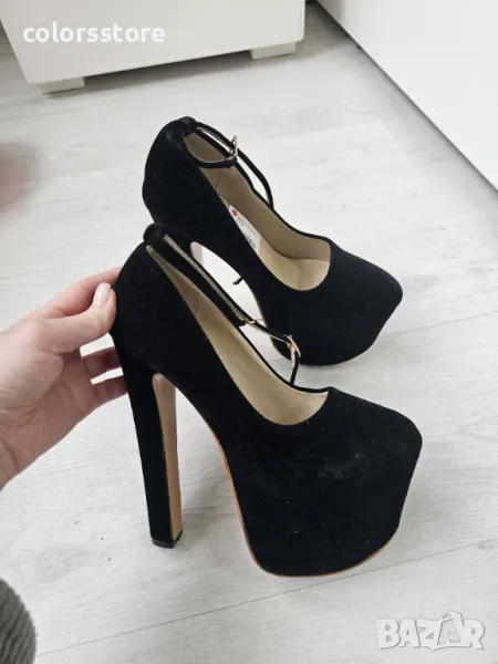 Обувки на ток - черен велур - GS100, снимка 1