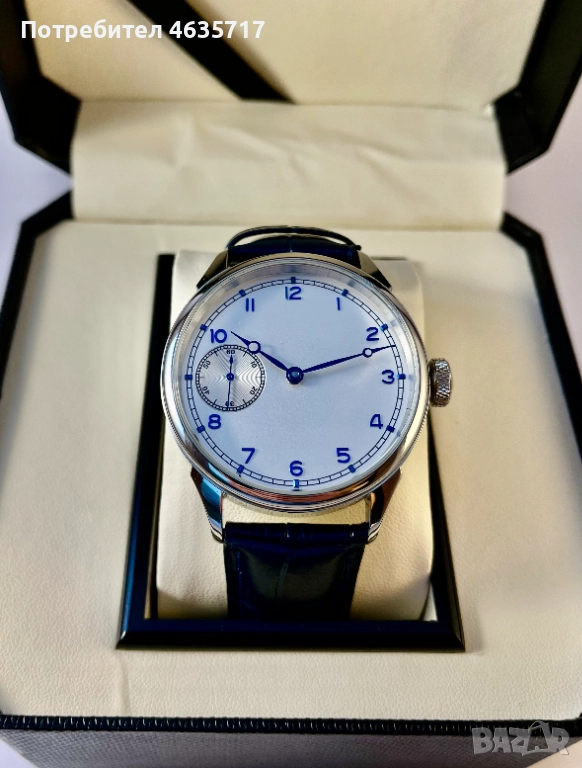 Нов Ръчно сглобен механичен часовник – класически дизайн със синя индикация, снимка 1