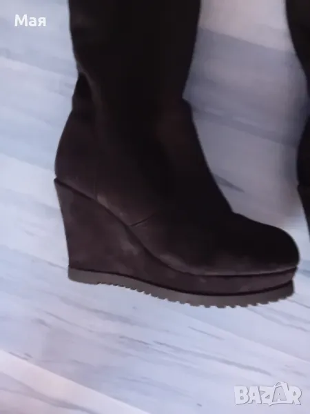 Високи, велурени, дамски ботуши, снимка 1