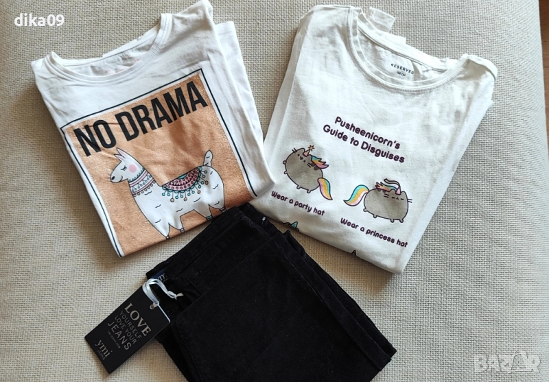 Нови черни джинси и блуза 152-158, снимка 1