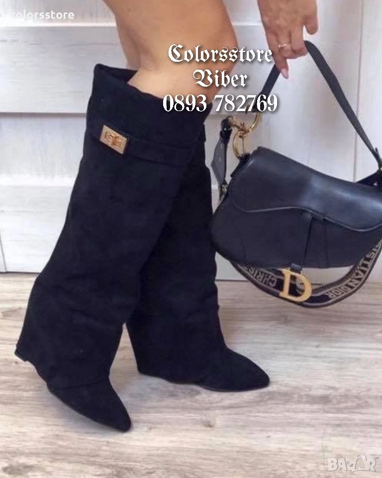 Ботуши на платформа - черен велур - K-40, снимка 1