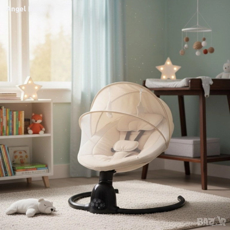 Интелигентен бебешки шезлонг с Bluetooth, дистанционно управление и автоматично люлеене, снимка 1
