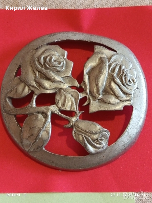 ВИНТИДЖ КАНАДСКИ КАПАК за СТЪКЛЕНА КУПИЧКА от КАЛАЙ с РОЗИ 52150, снимка 1